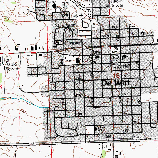 Topographic Map of City of DeWitt, IA