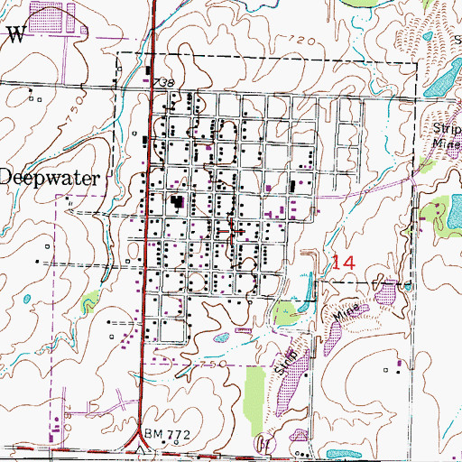 Topographic Map of City of Deepwater, MO