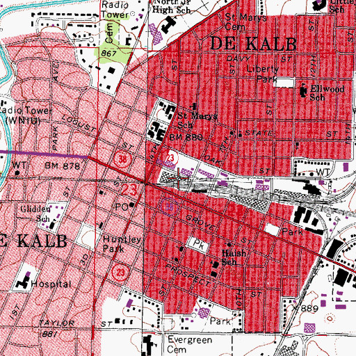 Topographic Map of City of DeKalb, IL