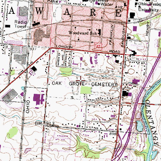 Topographic Map of City of Delaware, OH