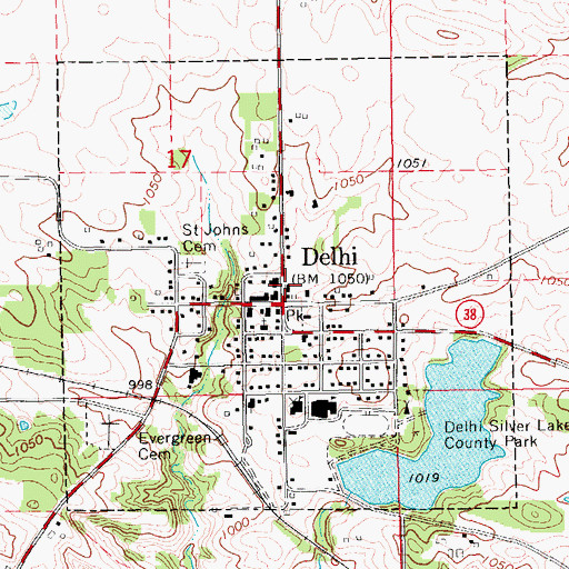 Topographic Map of City of Delhi, IA