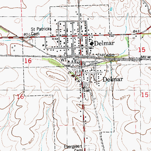 Topographic Map of City of Delmar, IA