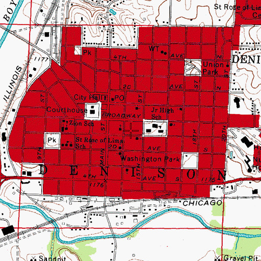 Topographic Map of City of Denison, IA