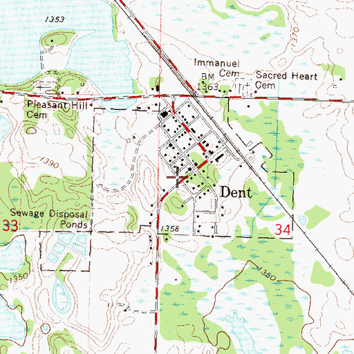 Topographic Map of City of Dent, MN