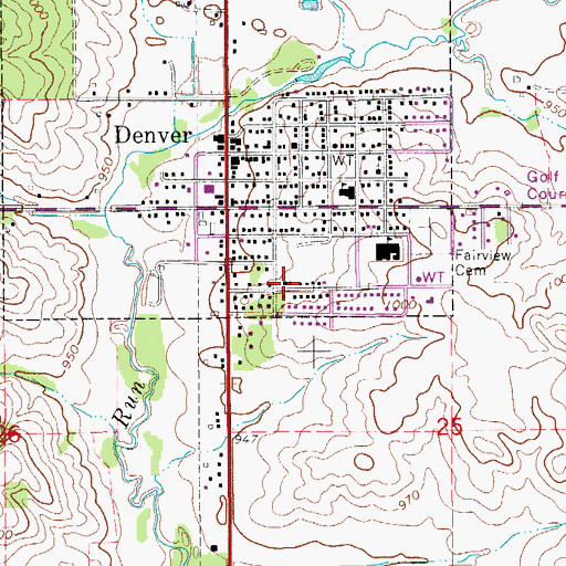 Topographic Map of City of Denver, IA