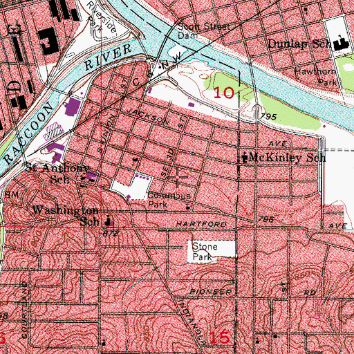 Topographic Map of City of Des Moines, IA