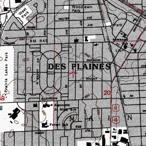 Topographic Map of City of Des Plaines, IL