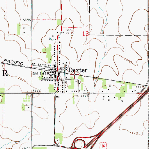 Topographic Map of City of Dexter, MN