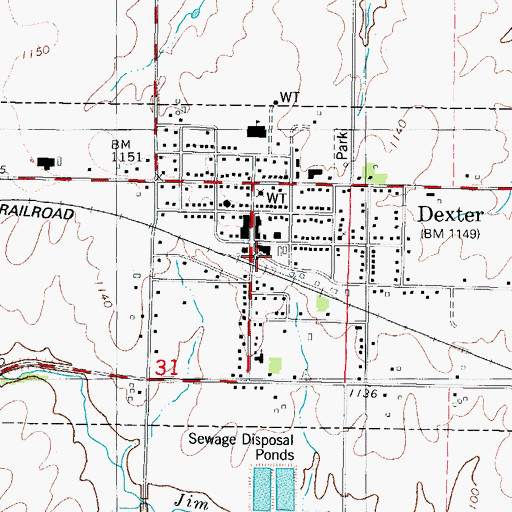 Topographic Map of City of Dexter, IA