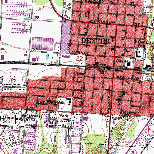 Topographic Map of City of Dexter, MO