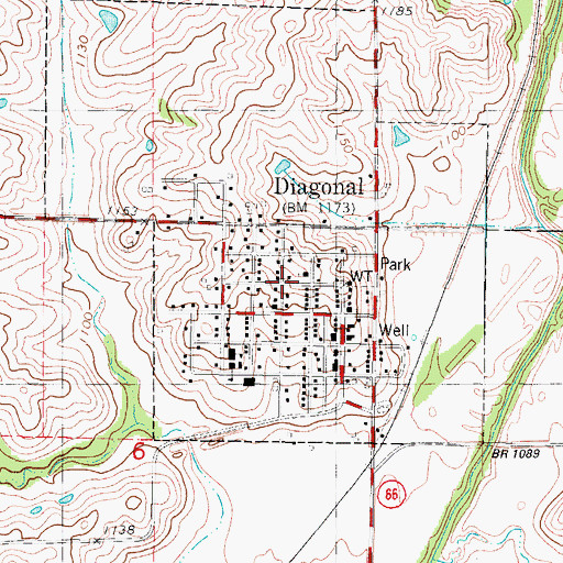 Topographic Map of City of Diagonal, IA