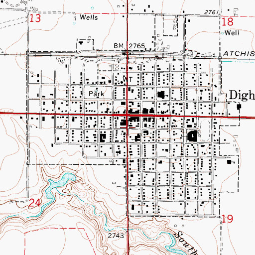 Topographic Map of City of Dighton, KS