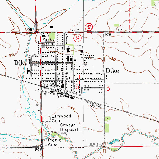 Topographic Map of City of Dike, IA