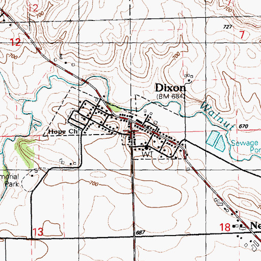 Topographic Map of City of Dixon, IA
