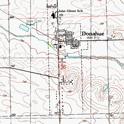 Topographic Map of City of Donahue, IA