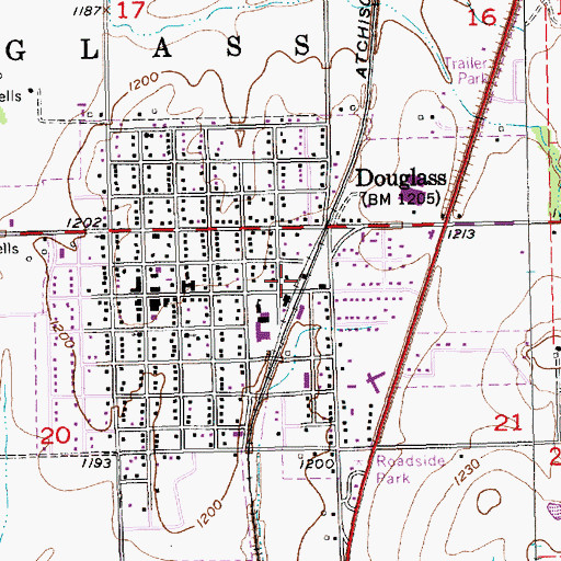 Topographic Map of City of Douglass, KS