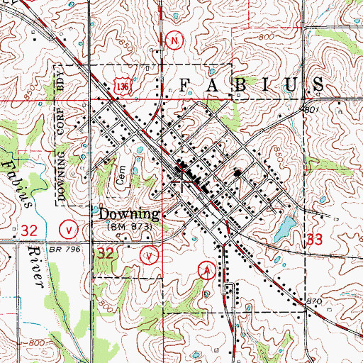 Topographic Map of City of Downing, MO