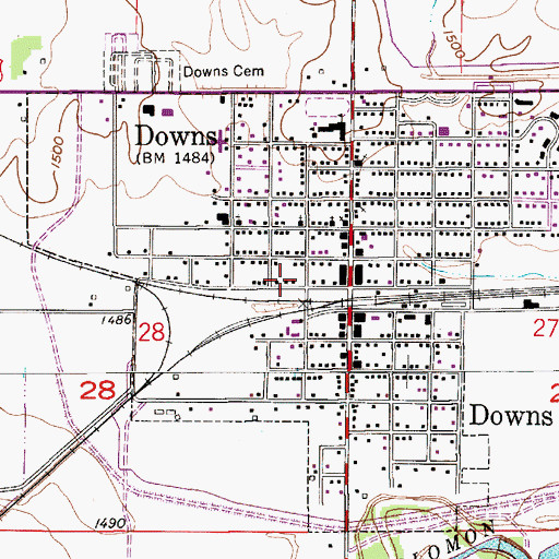 Topographic Map of City of Downs, KS