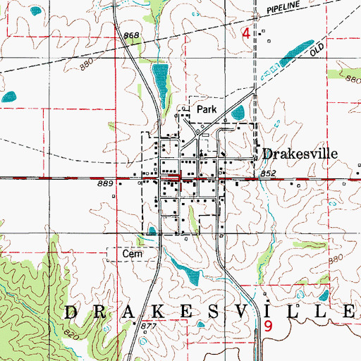 Topographic Map of City of Drakesville, IA