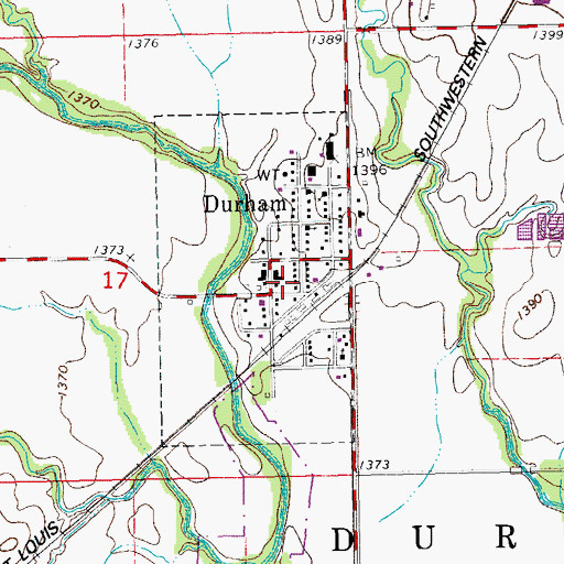 Topographic Map of City of Durham, KS