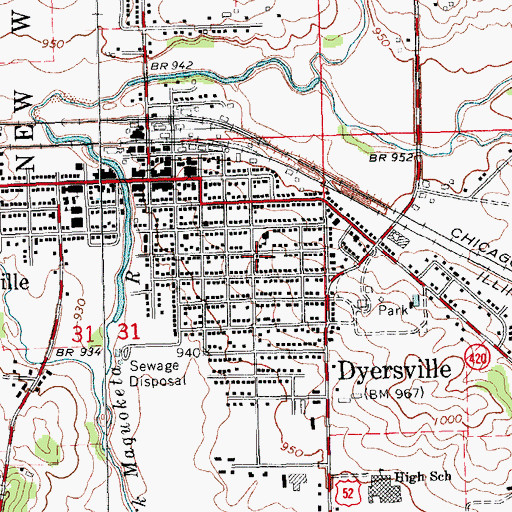Topographic Map of City of Dyersville, IA