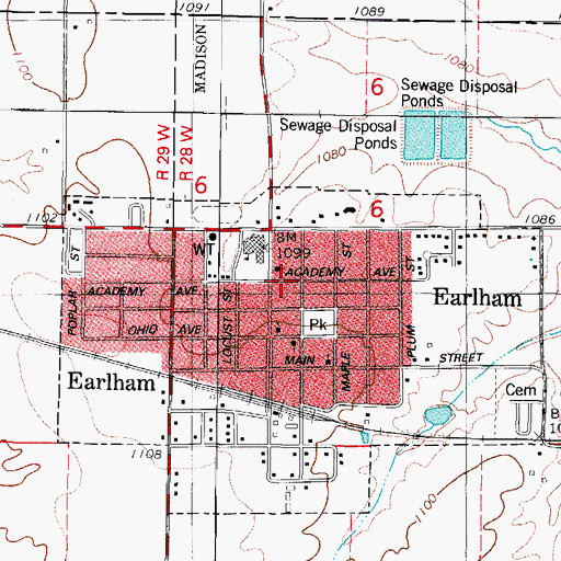 Topographic Map of City of Earlham, IA