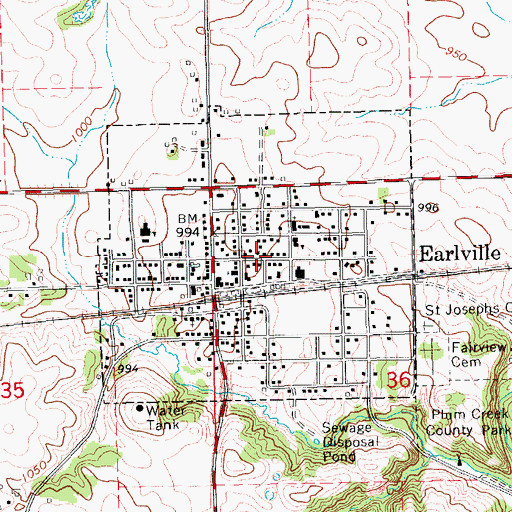 Topographic Map of City of Earlville, IA