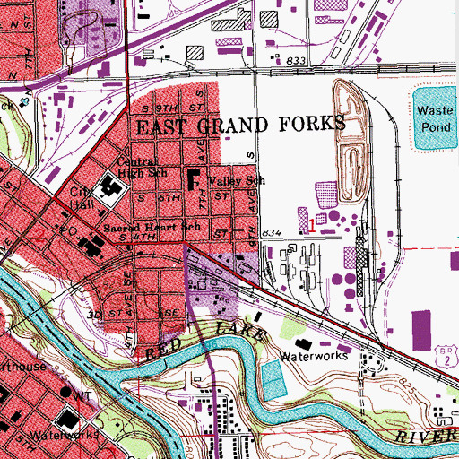 Topographic Map of City of East Grand Forks, MN