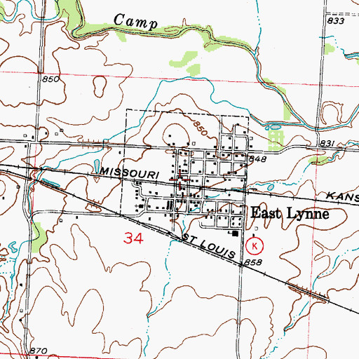 Topographic Map of City of East Lynne, MO
