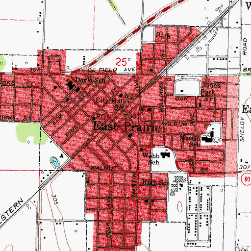 Topographic Map of City of East Prairie, MO