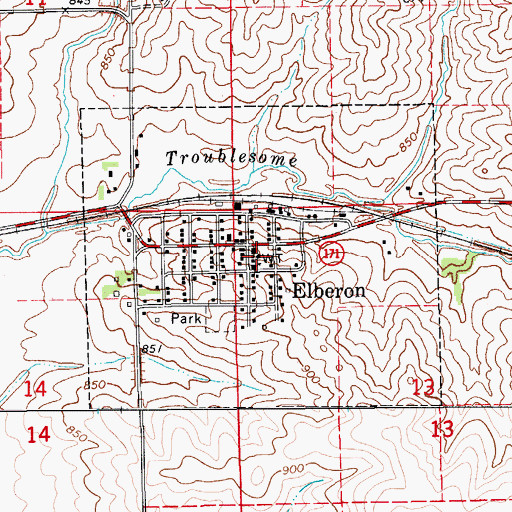 Topographic Map of City of Elberon, IA