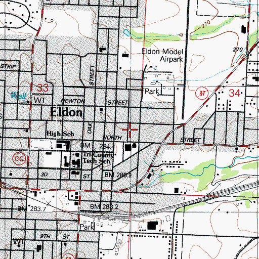 Topographic Map of City of Eldon, MO
