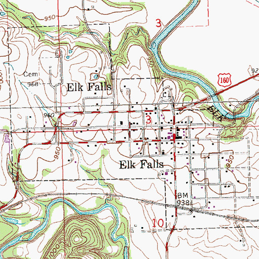 Topographic Map of City of Elk Falls, KS