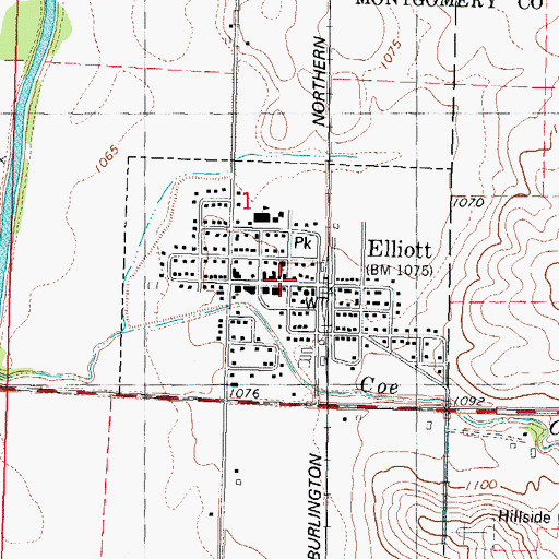 Topographic Map of City of Elliott, IA