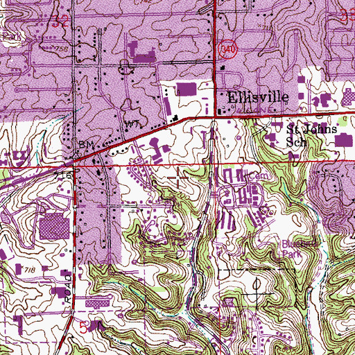 Topographic Map of City of Ellisville, MO