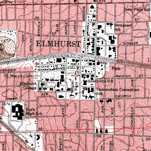 Topographic Map of City of Elmhurst, IL