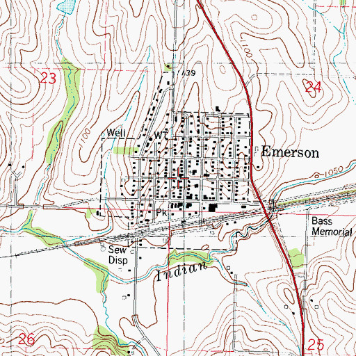 Topographic Map of City of Emerson, IA