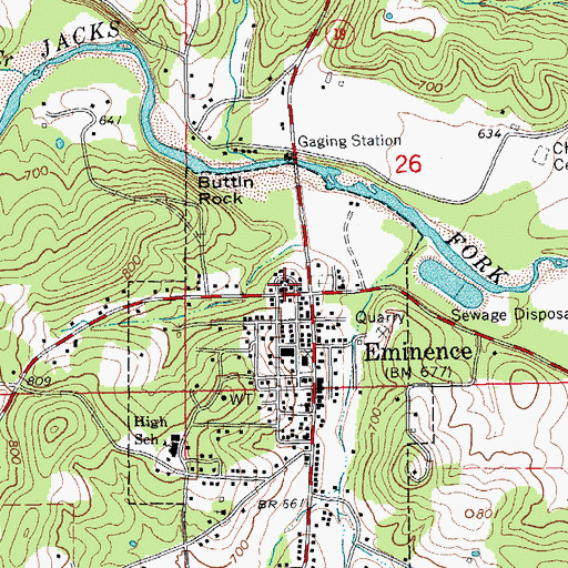 Topographic Map of City of Eminence, MO