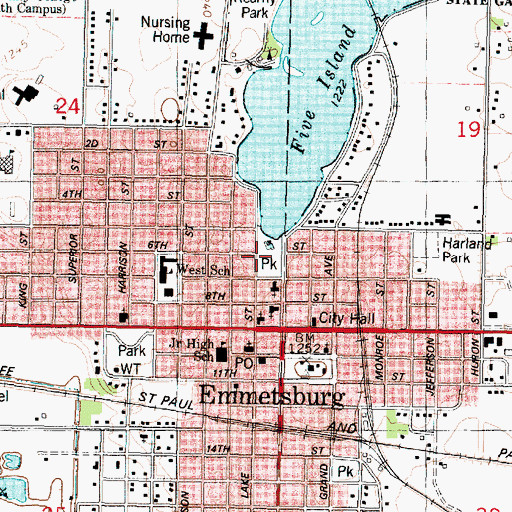Topographic Map of City of Emmetsburg, IA