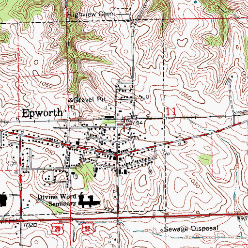 Topographic Map of City of Epworth, IA