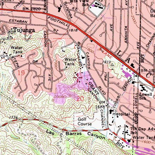 Topographic Map of Blanchard Canyon Channel, CA