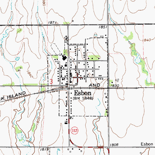 Topographic Map of City of Esbon, KS