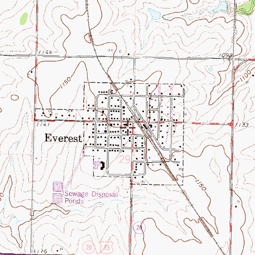 Topographic Map of City of Everest, KS