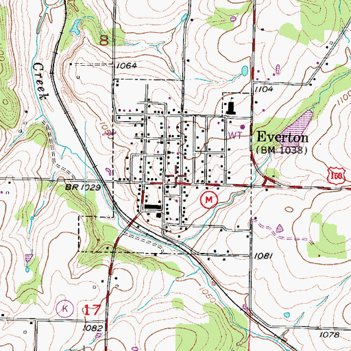 Topographic Map of City of Everton, MO