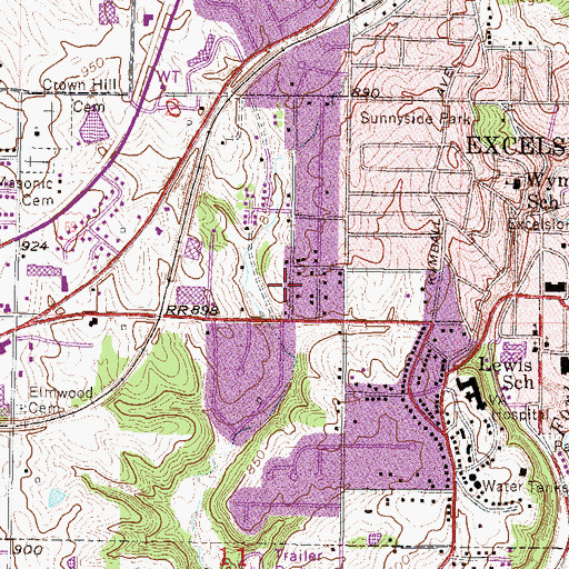 Topographic Map of City of Excelsior Springs, MO