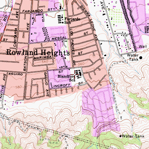 Topographic Map of Blandford Elementary School, CA