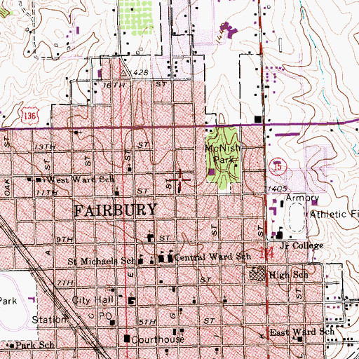 Topographic Map of City of Fairbury, NE