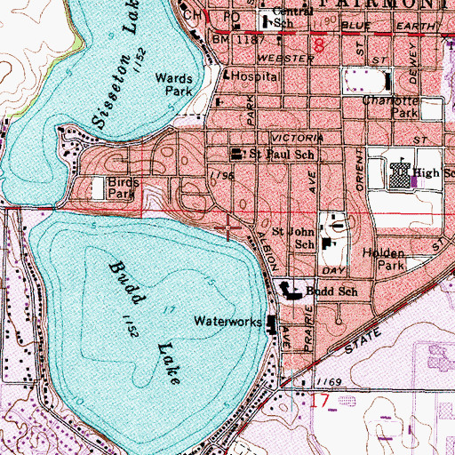 Topographic Map of City of Fairmont, MN