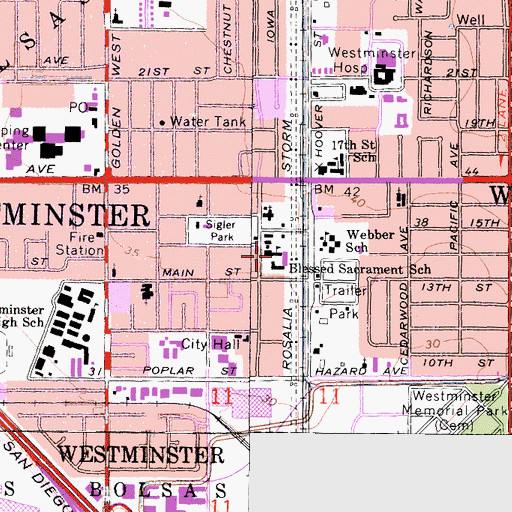 Topographic Map of Blessed Sacrament School, CA