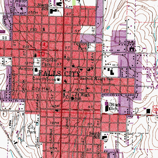 Topographic Map of City of Falls City, NE